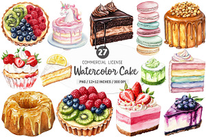 Watercolor Cake Clipart PNG, an Illustration by SinaCreation
