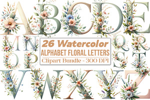 Alphabet, Letters, Floral Clipart, an Illustration by DreamCafeArt