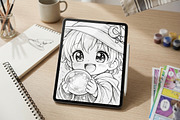 Cute Wizard Coloring Book Pages Vol2, a Seasonal Illustration by ikarifq shop (Thumbnail 4 of 5)