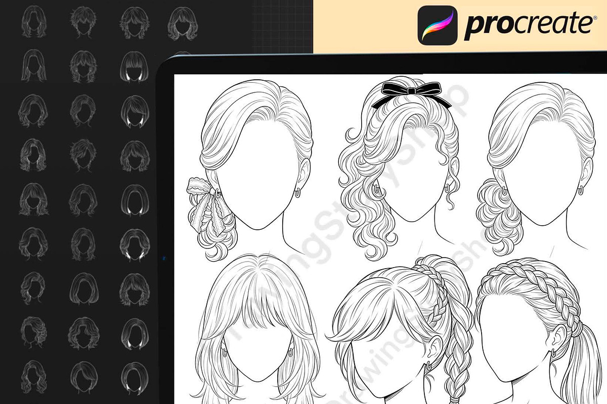150Procreate Female Hairstyle Stamps, a Brush Add-On by DrawingStoryShop (Photo 6 of 6)