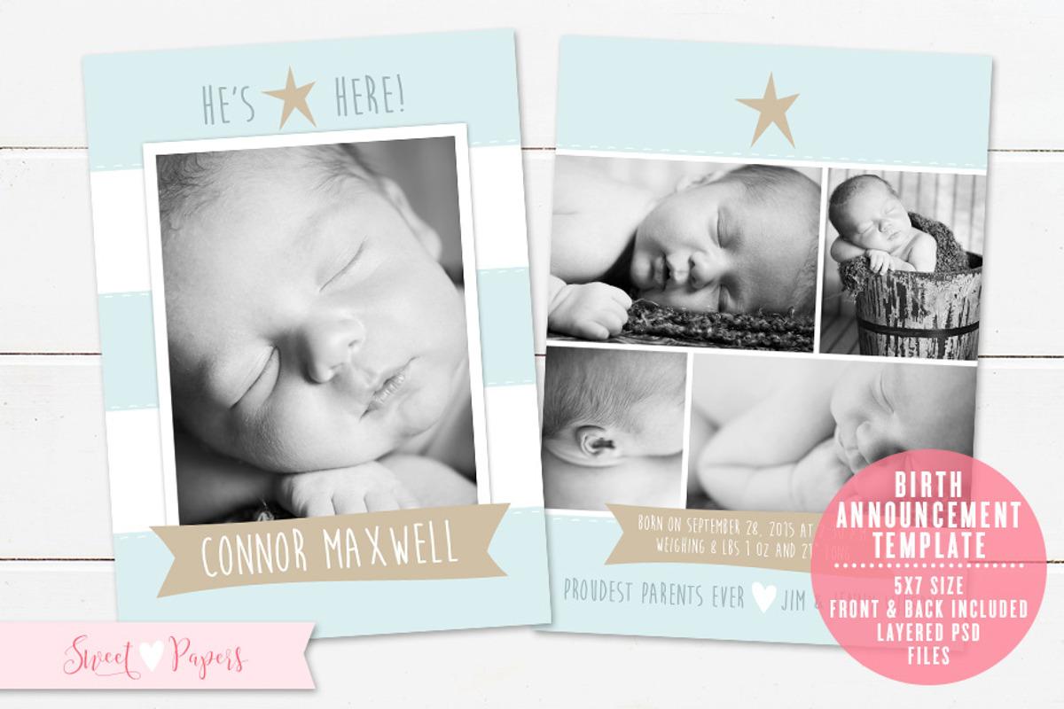 Birth Announcement Template, a Card Template by Sweet Papers