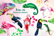 Watercolor tropical leaves Clipart, a Decorative Illustration by lilisavelieva (Thumbnail 3 of 7)