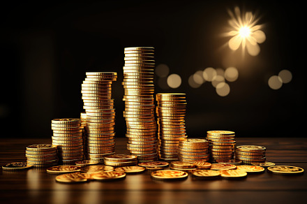 Stack of coins on black background, a Business Photo by AlyaAnd