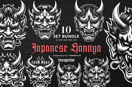 10 Bundle Dark Art Japanese Hannya, an Object Graphic by Morspective