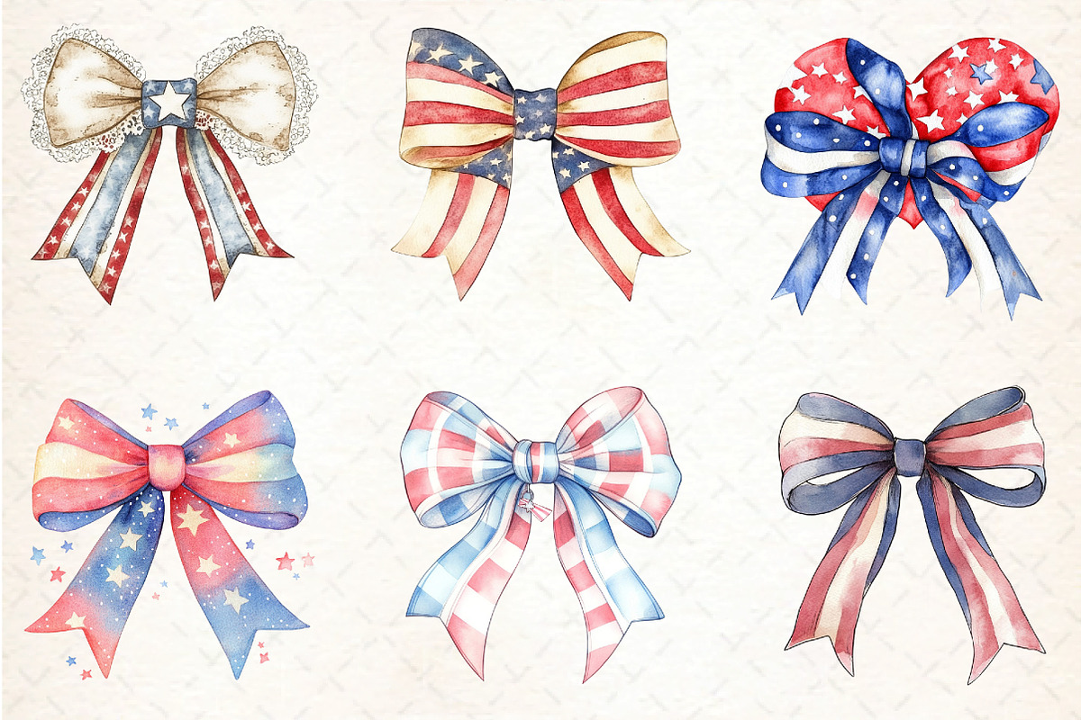 Watercolor 4th of july Bow, an Illustration by DreamCafeArt (Photo 3 of 5)