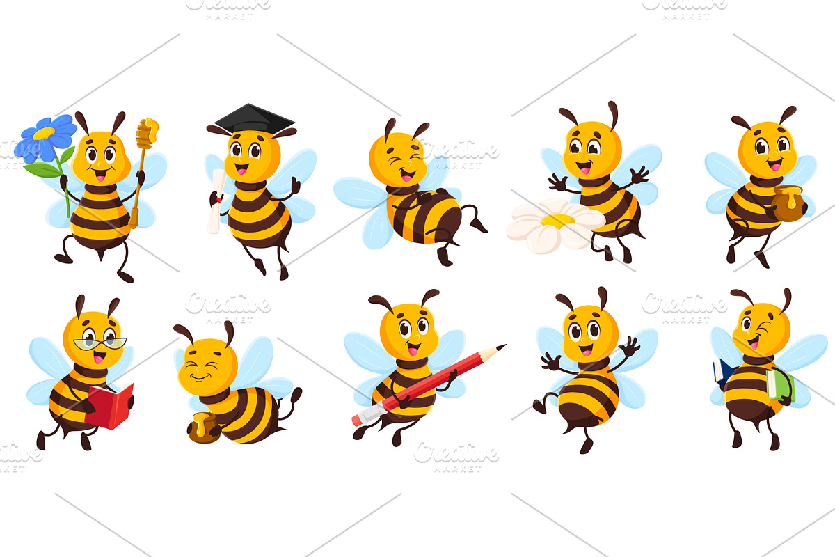Cartoon honey bee characters, an Animal Illustration by Buch&Bee