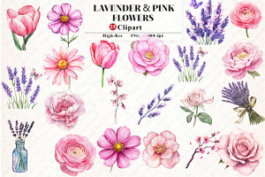 Lavender & Pink Flowers Watercolor, an Illustration by Watercolor design