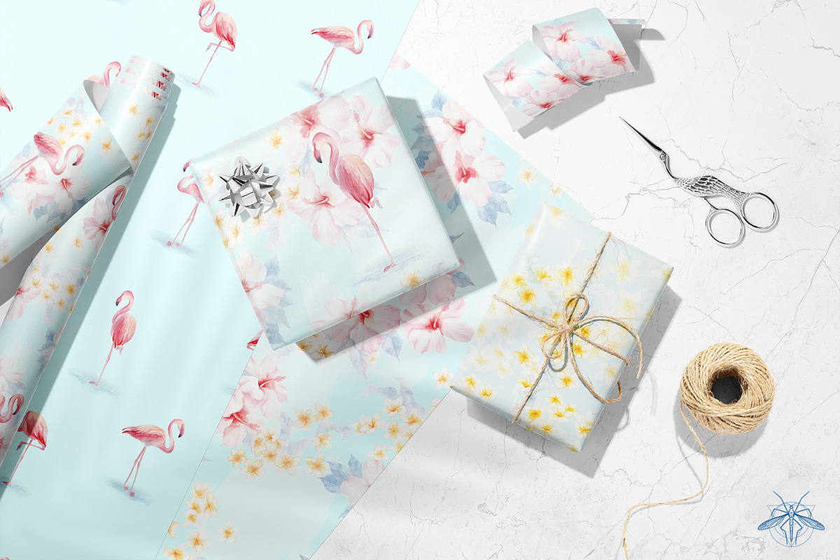 Oasis | Watercolor Flamingo patterns, a Pattern Graphic by Tanya Vollar (Photo 2 of 10)