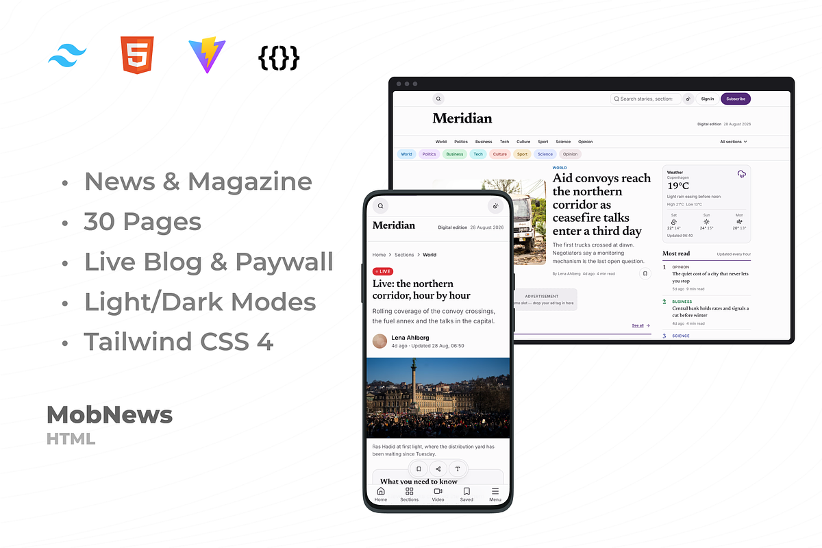 MobNews | News & Magazine Template, a HTML Template by Mobius Studio (Photo 1 of 2)