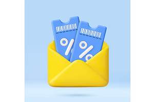 3D discount coupons in yellow, a Finance Illustration by ModVector