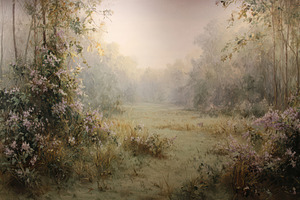 Blooming White Trees Wallpaper, a Decorative Illustration by Virgo Studio