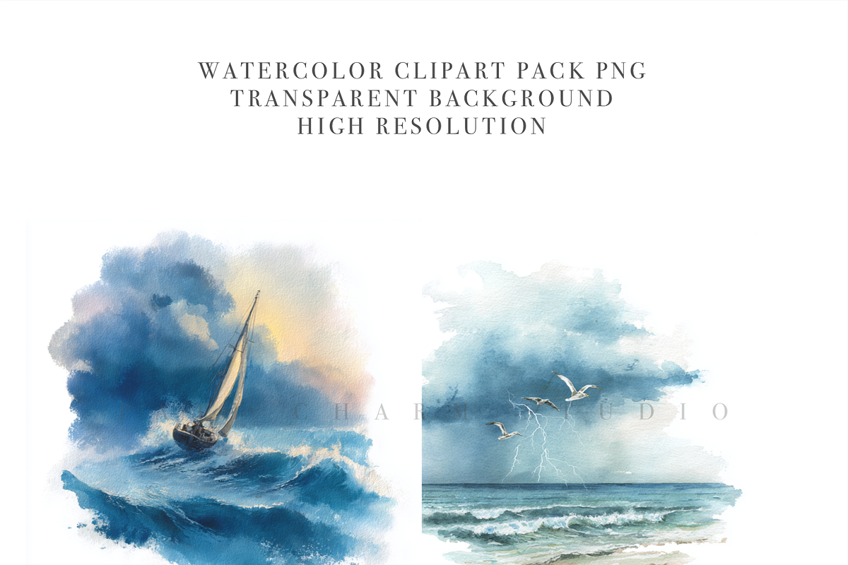 25 Sea Storm Clipart Set, a Decorative Illustration by Pati Charm Studio (Photo 4 of 8)