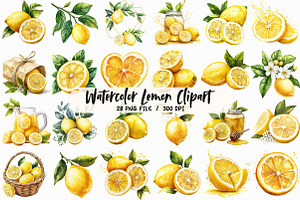 Watercolor Lemon Bundle Clipart, an Illustration by Libby Wishes