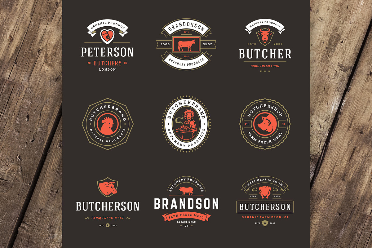18 Meat Food Logos and Badges, a Branding & Logo Template by Vasya Kobelev (Photo 8 of 11)