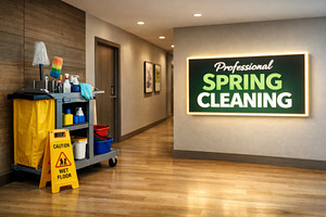 Spring cleaning cart with supplies i, a Photo by Dvoevnore photos