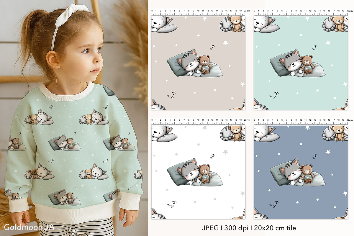 Sleepy kitty Patterns & Clipart, an Animal Illustration by GoldmoonUA (Photo 2 of 5)