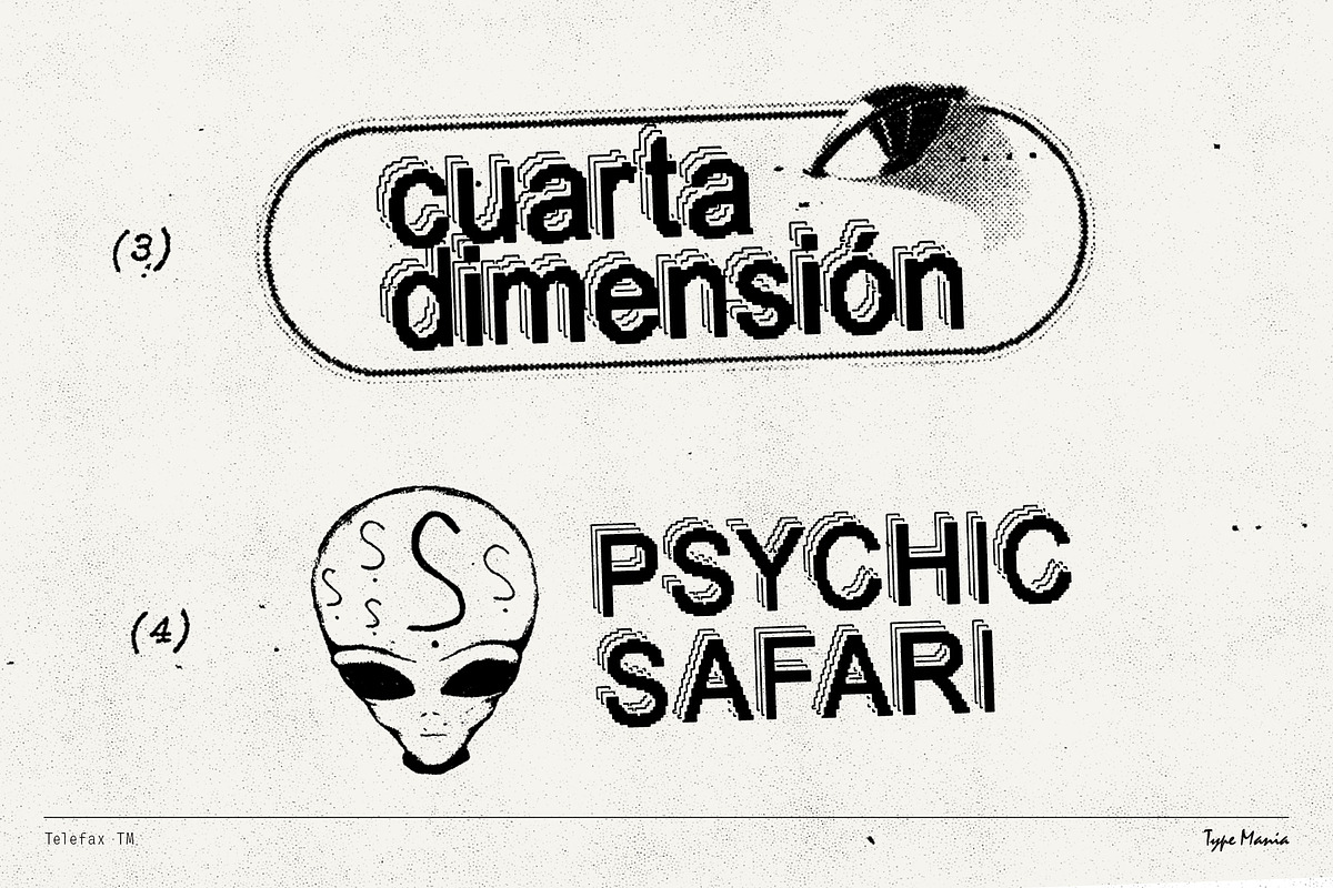 Telefax TM – Eroded Fax Typeface, a Sans Serif Font by Type Mania (Photo 4 of 9)