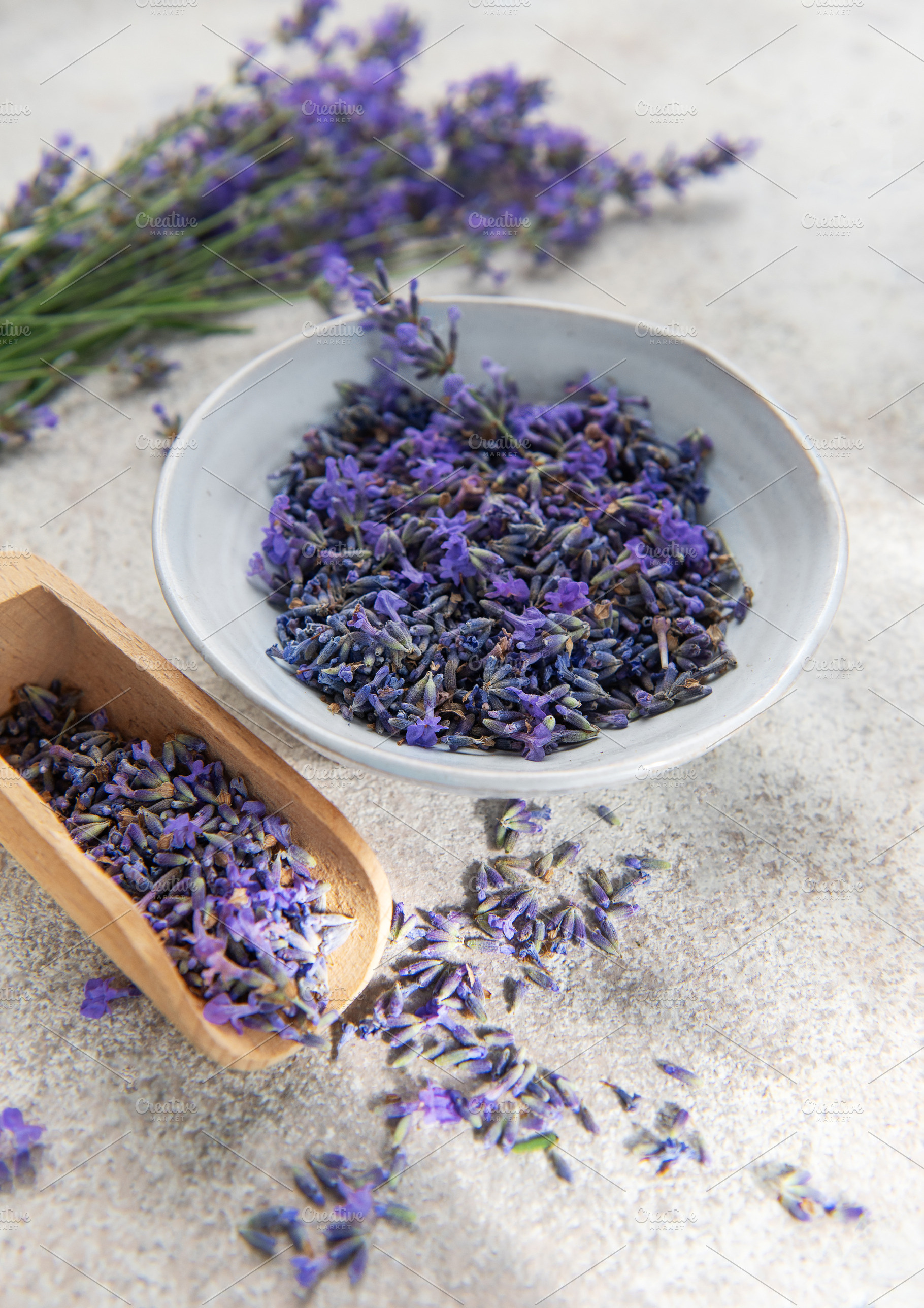 Lavender buds in bowl and scoop for aromatherapy, a Nature Photo by Olena Rudo