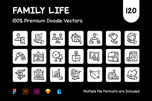 120 Hand Drawn Family Life Icons