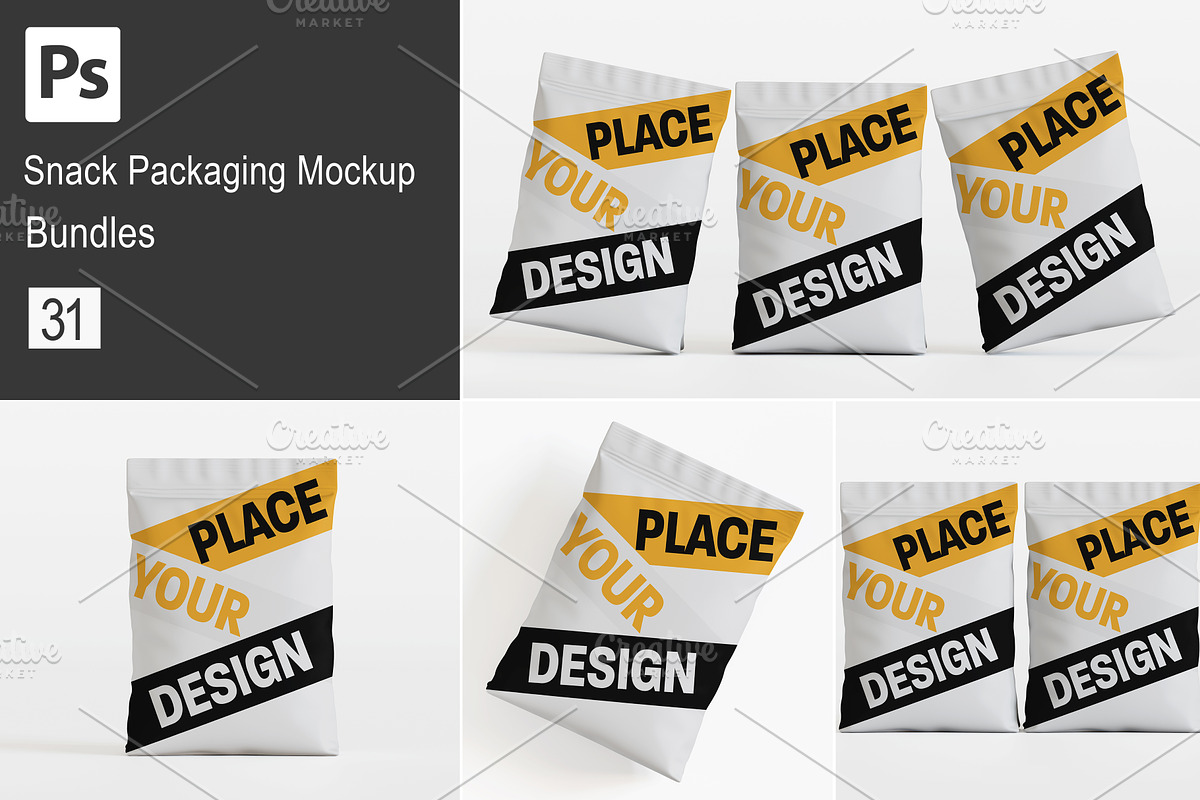 Snack Pouch Mockup Bundles, a Packaging Mockup by Ambo Ampeng (Photo 1 of 32)