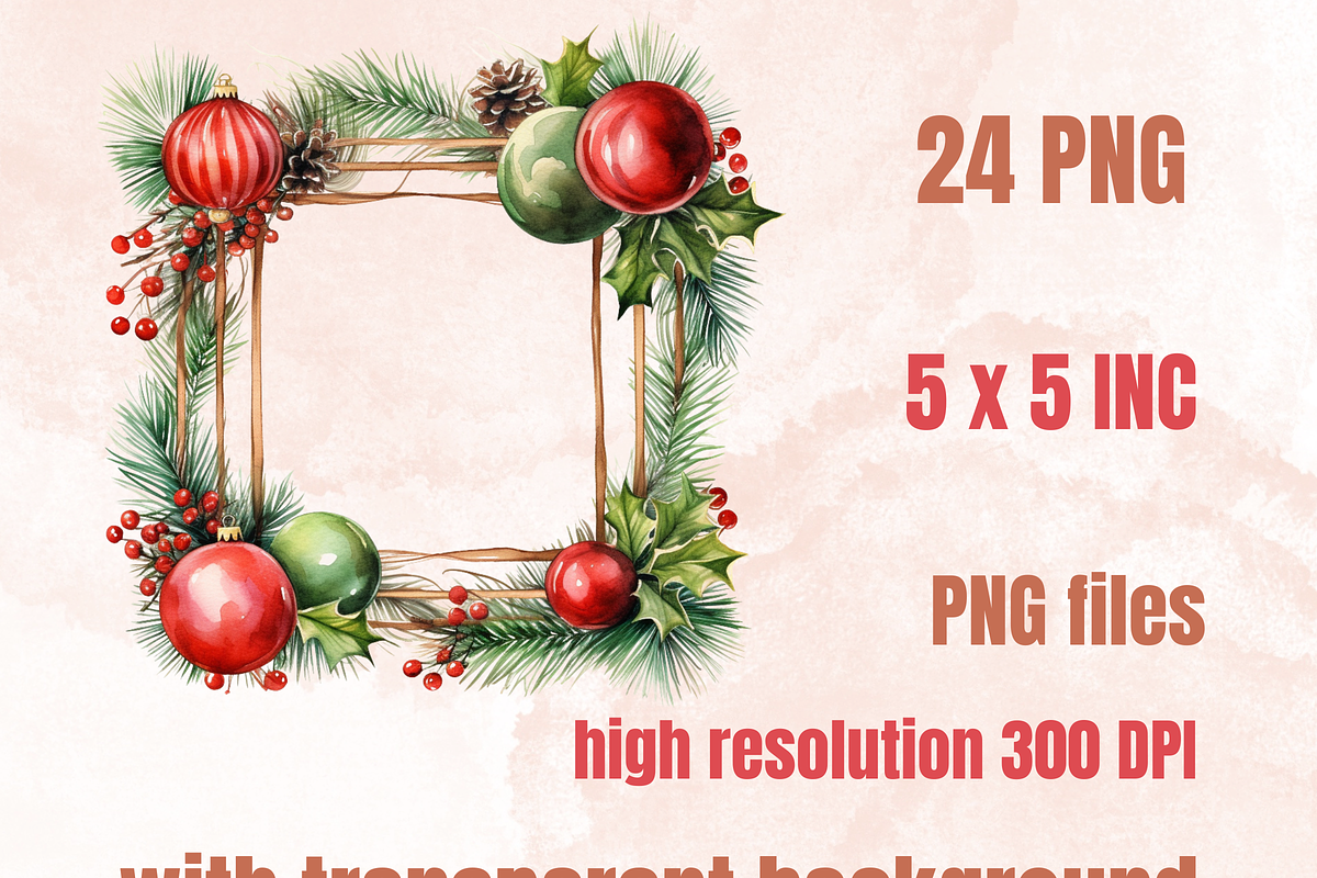 Watercolor Christmas Frames Clipart, an Illustration by GiraffeCreative (Photo 2 of 9)