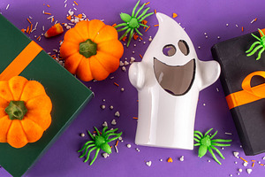 High colored bright Halloween greeting card background, Hallowee