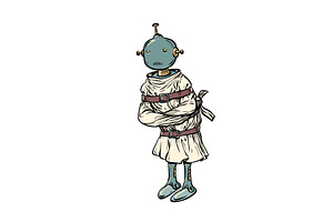 A robot in a straitjacket, a Healthcare Illustration by rogistok