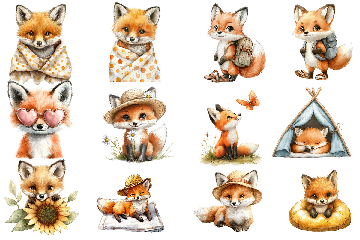 Cute Summer Baby Fox Clipart, a Seasonal Illustration by Designworld (Photo 2 of 5)