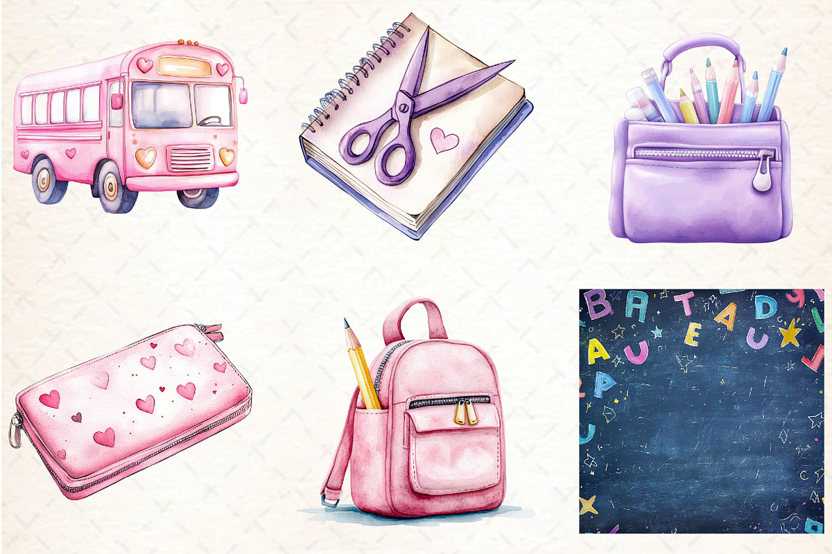 Watercolor Back to School Clipart, an Illustration by DreamCafeArt (Photo 2 of 5)