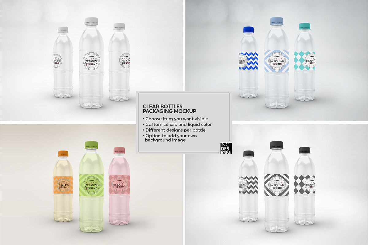 Clear Bottles Packaging Mockup, a Product Mockup by INCDesign (Photo 2 of 7)