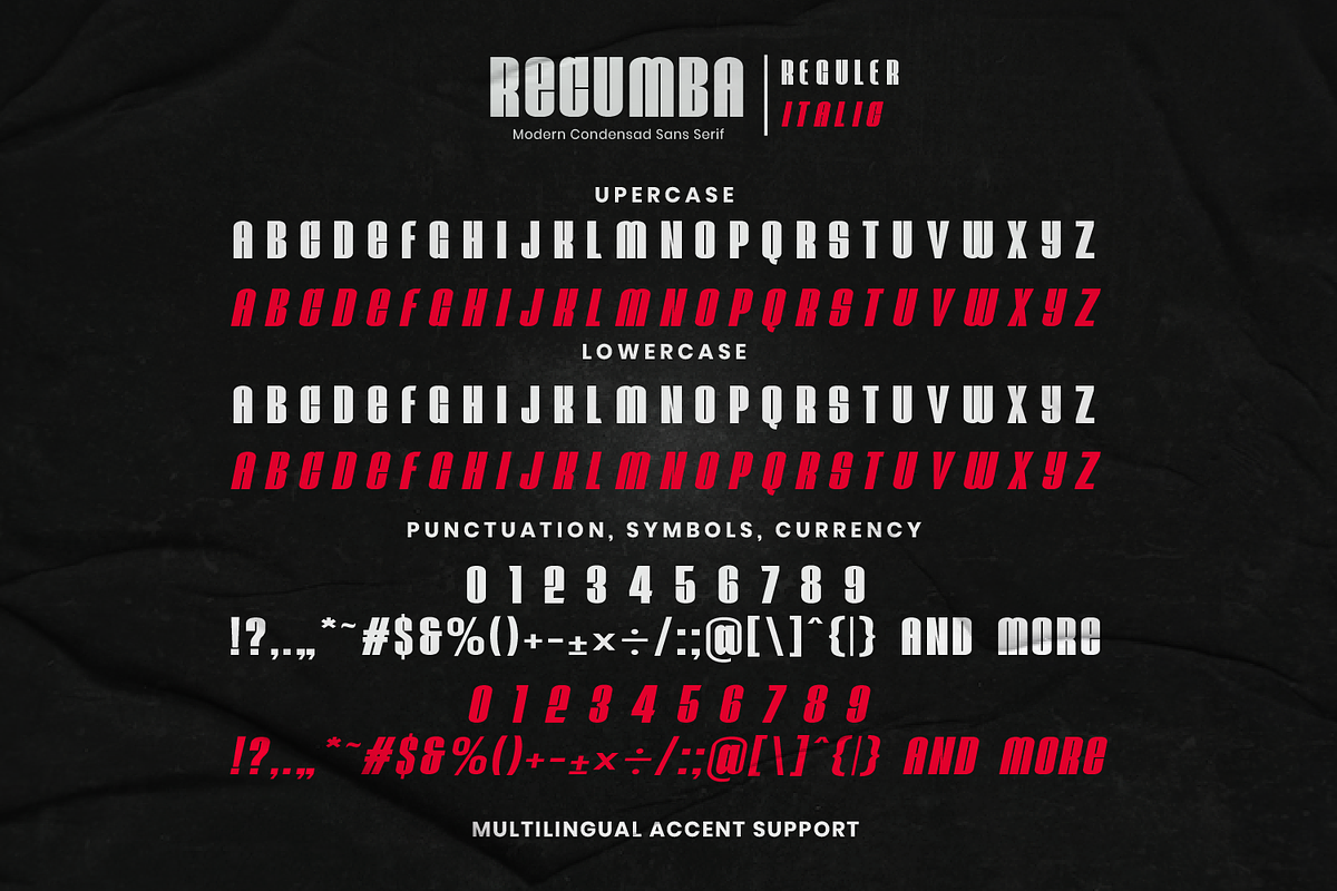 Recumba - Modern Display Font, a Sans Serif Font by Pixesia Studio (Photo 9 of 9)