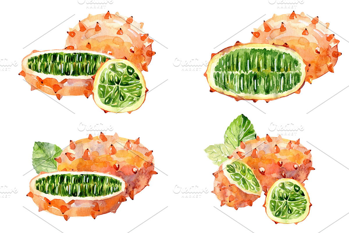 Watercolor tropical fruits., an Illustration by TaPilipa (Photo 17 of 39)