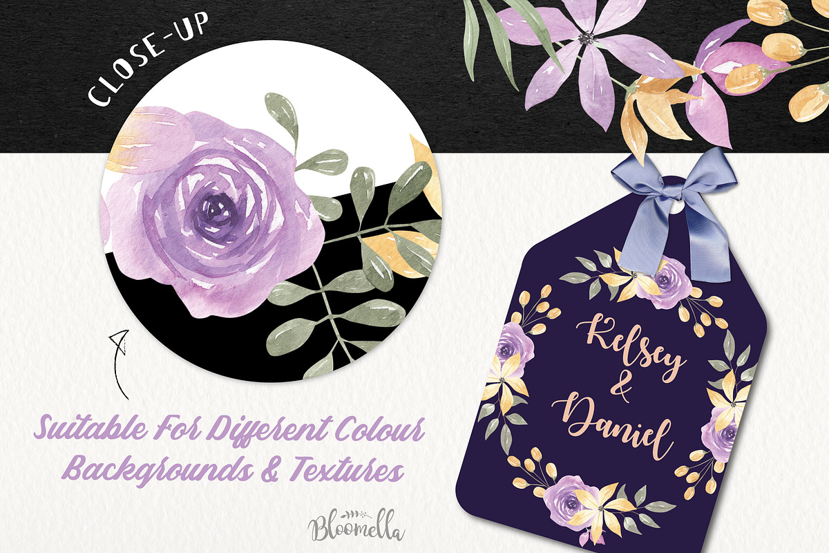 Lilac & Lemon Watercolor Flowers, an Illustration by Bloomella (Photo 5 of 6)