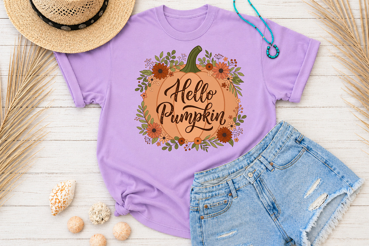 Hello Pumpkin PNG, Fall Sublimation, a Seasonal Illustration by Rose Art (Photo 2 of 4)