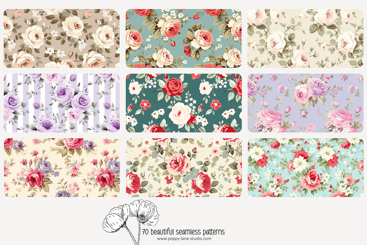 70 shabby chic rose seamless pattern, a Pattern Graphic by Poppy Lane ...