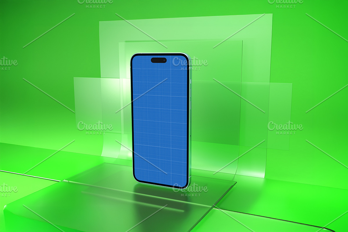 iPhone 16 Pro Max on Glass Mockup, an iPhone Mockup by Qaleb Studio