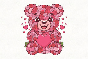 Pink Floral Valentine's Day Bear PNG, an Illustration by CraftArtStudio