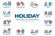 120 Holiday Icons, an Outline Icon by Flat Icons (Thumbnail 1 of 13)