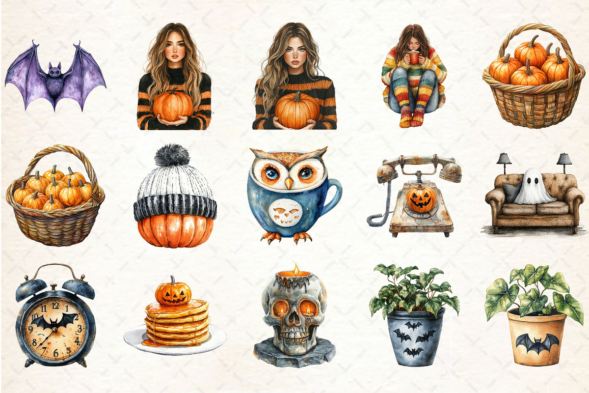 Neutral Spooky Halloween Clipart, a Seasonal Illustration by Rose Art (Photo 2 of 7)