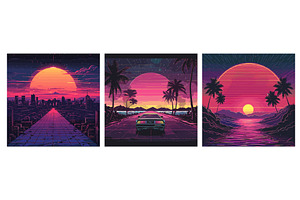 Synthwave Posters. Retro Futuristic