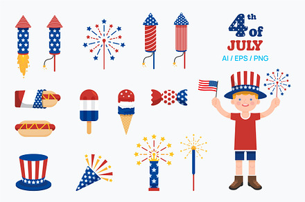 4th of July elements flat set