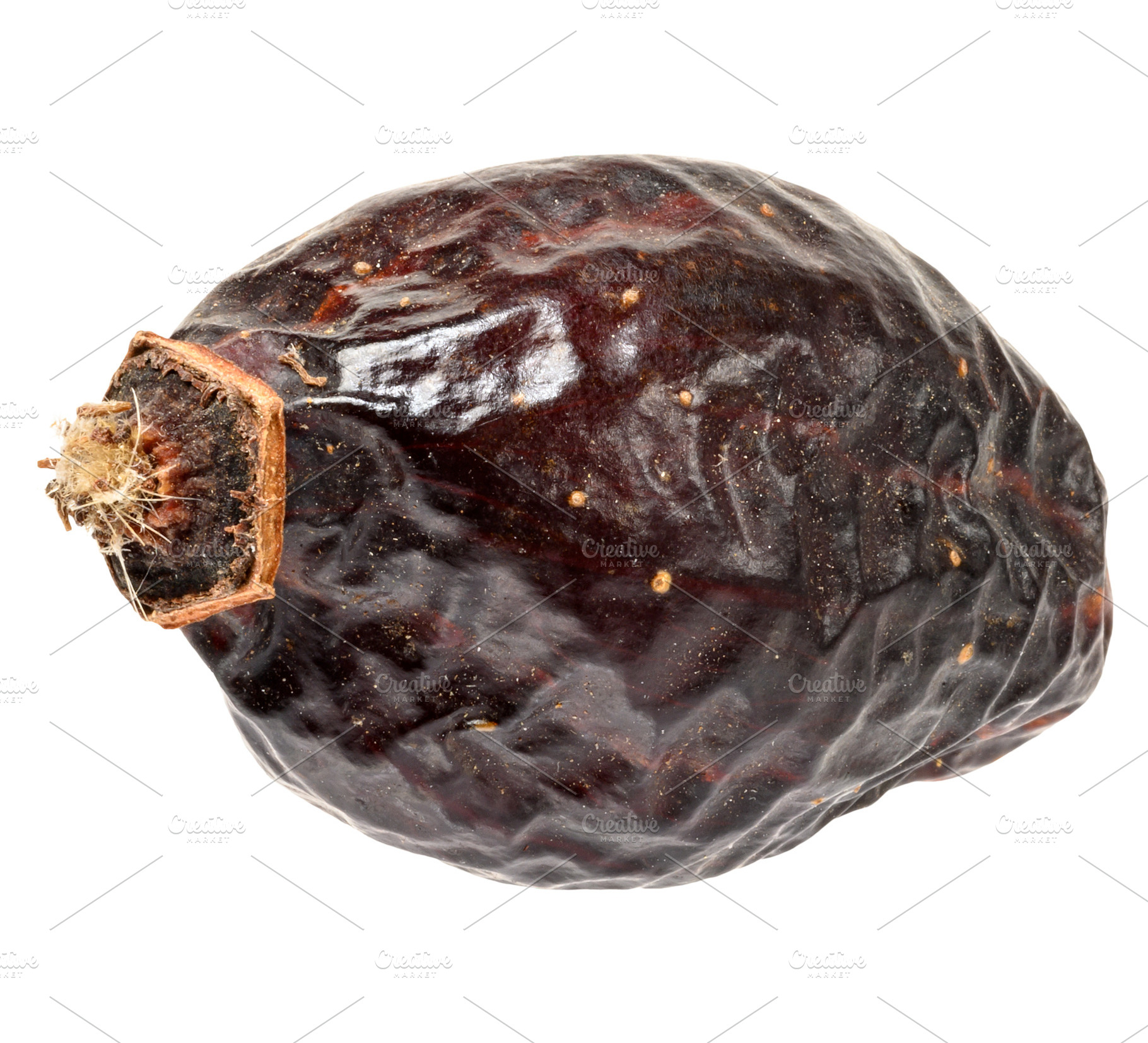 Close-up of a single dried rose hip with detailed skin texture, a Food & Drink Photo by ndanko