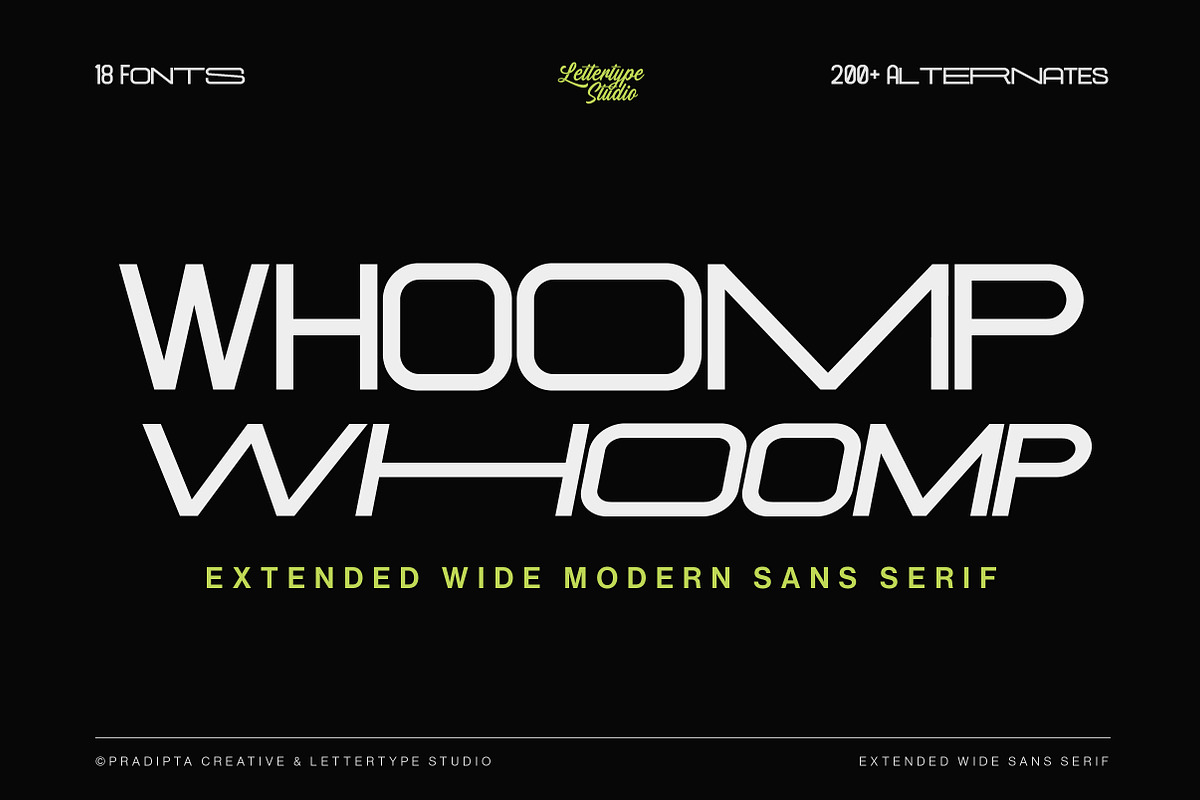 Whoomp Extended Wide Modern Typeface, a Sans Serif Font by Lettertype Studio (Photo 1 of 15)