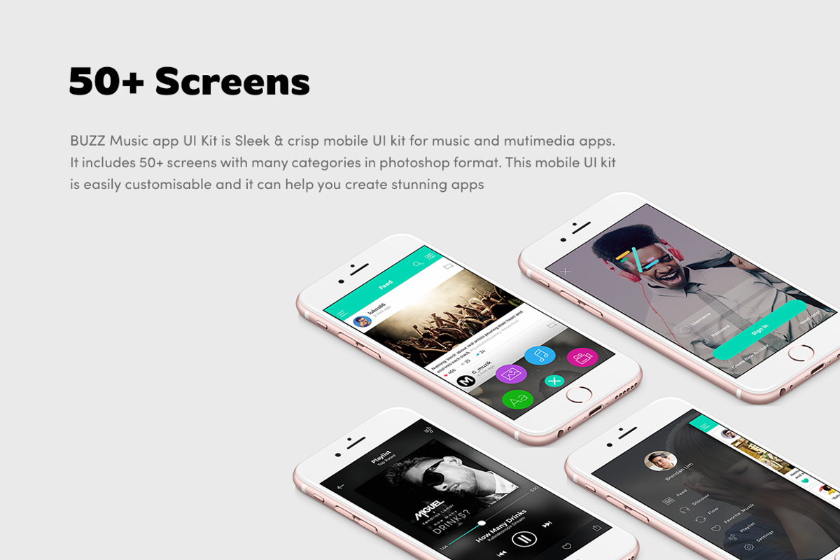 BUZZ Music App UI, an iPhone Mockup by Danfe Designs (Photo 2 of 9)