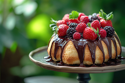 Delicious cake with frosting cream and ripe berries, a Food & Drink Photo by AlyaAnd