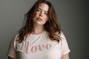 Portrait of a young woman with wavy hair wearing a 'love' t-shir, an Abstract Photo by Ales Munt