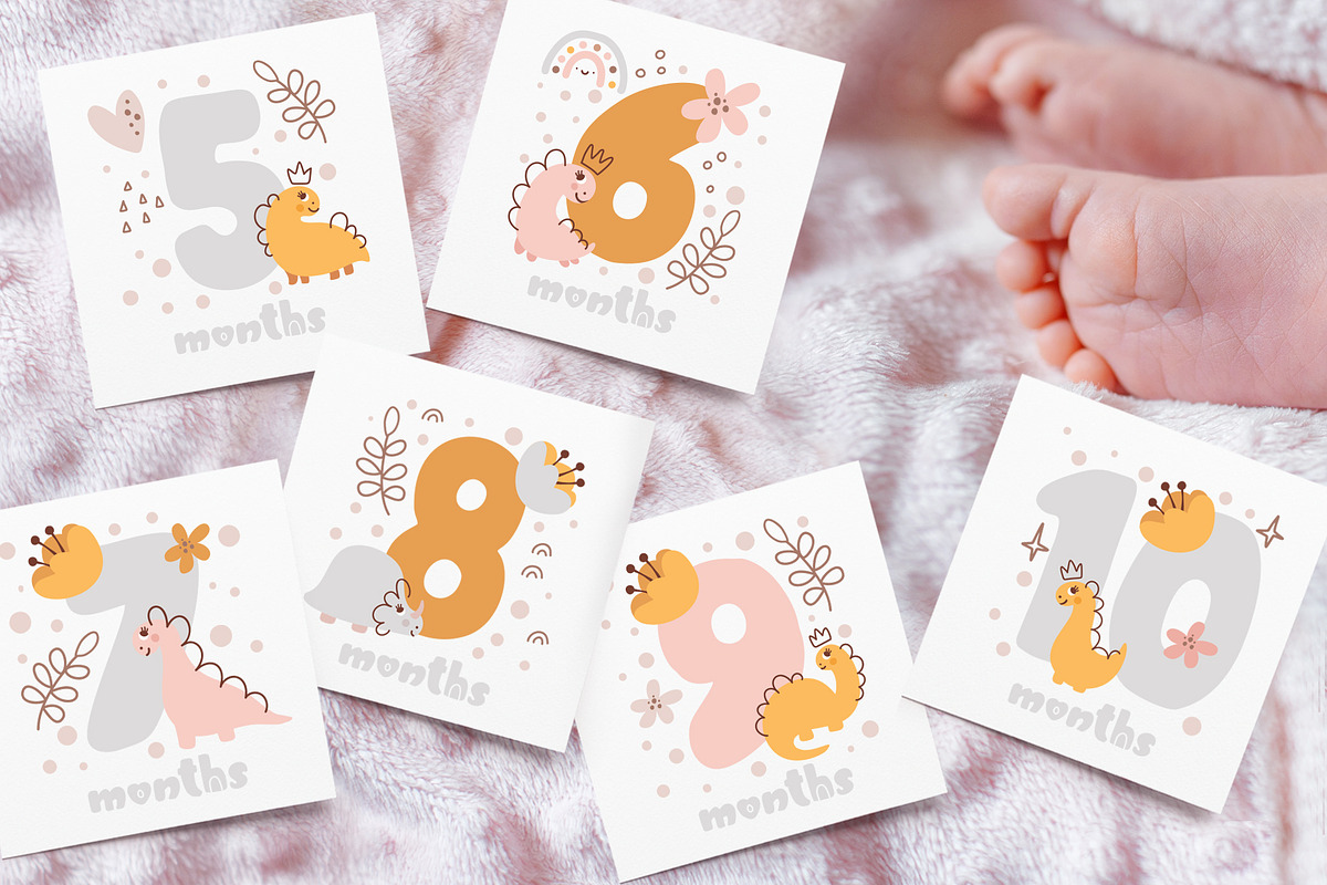Baby Milestone Dino Girl Cards, an Object Graphic by Happy Letters (Photo 5 of 5)