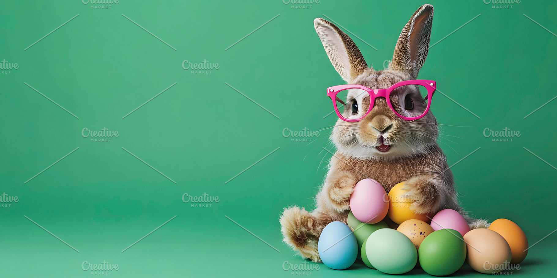 cute bunny with some easter eggs, generative AI, a Photo by Nito