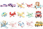 Watercolor  Transport Car Airplane, an Illustration by Watercolor design (Thumbnail 2 of 11)