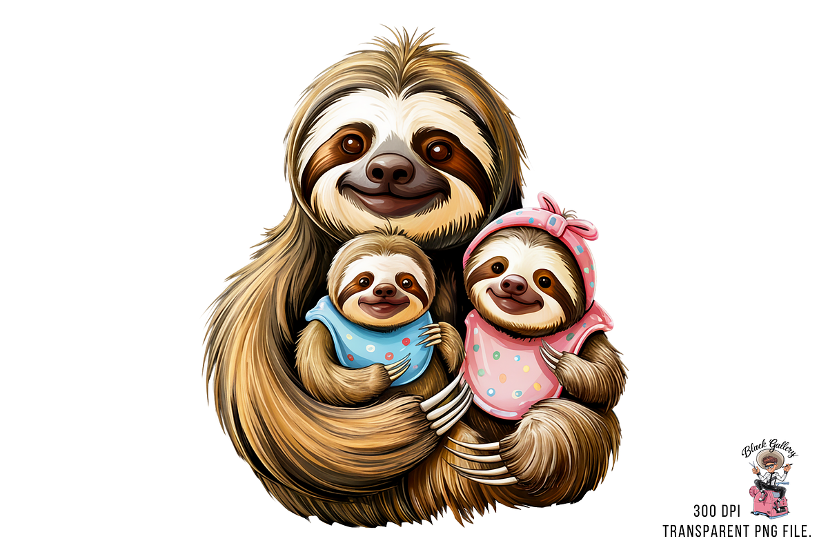 Mother Sloth Holding Baby Sloths PNG, a Graphic by Clipart Bloom (Photo 3 of 11)